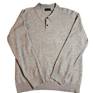 Tahari Wool Blend Gray Polo Long‎ Sleeve Sweater Mens Small NWT